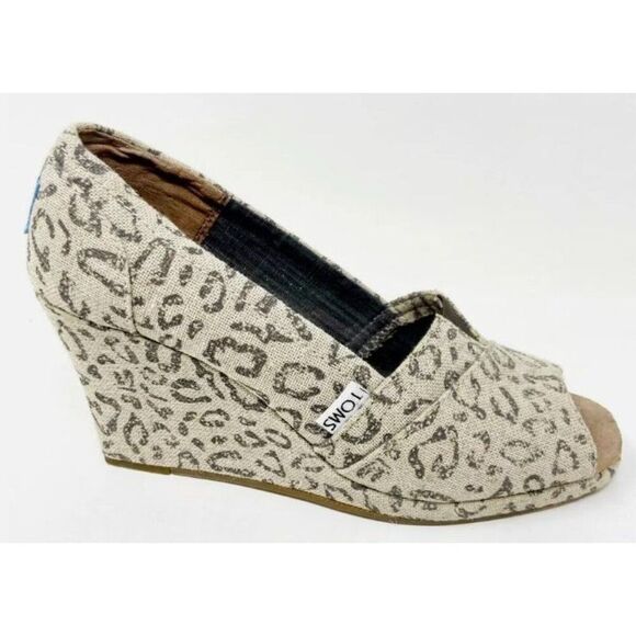 Toms Women's Leopard‎ Print Canvas Wedge Heels Size 7 - Picture 2 of 13